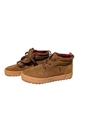 Polo by Ralph Lauren Kids Brown Suede Lace-Up Boots with Red Plaid Lining
